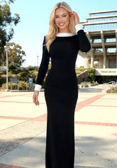 Long Sleeve Backless Maxi Dress Black White