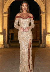 Strapless Crystal Sequin Maxi Dress Gold