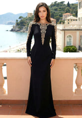 Long Sleeve Bardot Embellished Maxi Dress Black