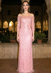 Sequin Bardot Maxi Dress Pink