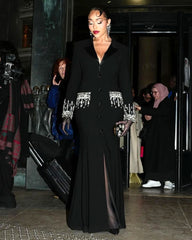 Long Sleeve Crystal Sequin Maxi Coat Dress Black