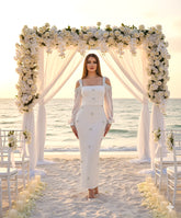 Long Sleeve Crystal Cold Shoulder Maxi Dress White