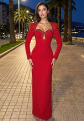 Long Sleeve Embellished Shoulders Maxi Dress Red