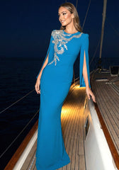 Long Sleeve Crystal Floral Maxi Dress Turquoise