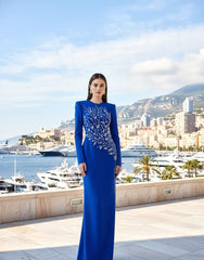 Long Sleeve Crystal Floral Maxi Dress Blue