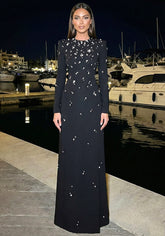 Long Sleeve Crystal A Line Maxi Dress Black