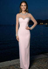 Long Sleeve Crystal Mesh Maxi Dress Lavender