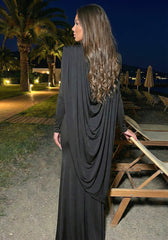 Long Sleeve Draped Design Maxi Dress Black