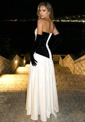 One Shoulder Velvet Insert Maxi Dress Black White