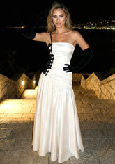 One Shoulder Velvet Insert Maxi Dress Black White