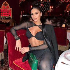 Long Sleeve Draped Two Piece Jumpsuit Black
