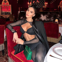 Long Sleeve Draped Two Piece Jumpsuit Black