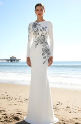 Long Sleeve Embellished Floral Detail Maxi Dress White