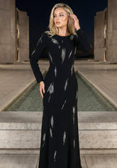 Long Sleeve Embellished Details Maxi Dress Black