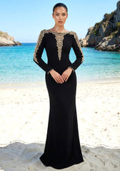 Long Sleeve Embellished A Line Maxi Dress Black