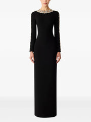 Long Sleeve Crystal Mesh Maxi Dress Black