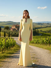 Long Sleeve Embellished Neck Maxi Dress Yellow