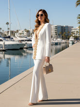 Long Sleeve Embellished Neckline Suit White