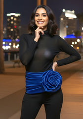 Long Sleeve Floral Detail Two Piece Jumpsuit Black Blue