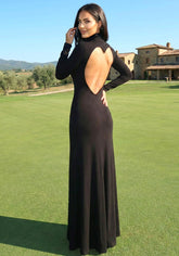 Long Sleeve Heart Cut Out Maxi Dress Black