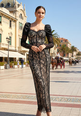 Puff Long Sleeve Lace Maxi Dress Black