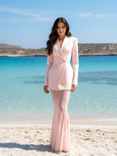 Long Sleeve Mesh Maxi Two Piece Dress Pink