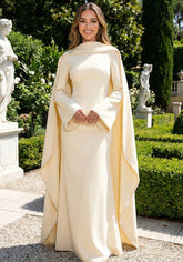 Long Sleeve Pearl Embellished Maxi Dress Yellow