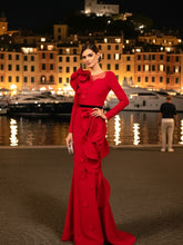 Long Sleeve Petal Detail Maxi Dress Red