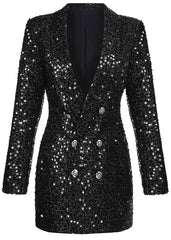 Long Sleeve Sequin Blazer Dress Black