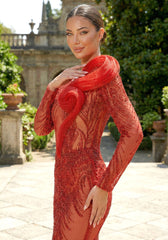 Long Sleeve Sequin Mesh Maxi Dress Red