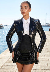Long Sleeve Sequin Two Piece Dress Black White