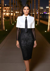 Long Sleeve Shirt Midi Dress Black White