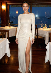 Long Sleeve Sparkly Maxi Dress Ivory