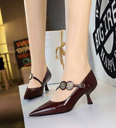Banquet Buckle Strap Metal Decoration Kitten High Heels Pumps