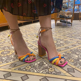 Blocking Designer Twist Woven Thick With High Heel Sandals