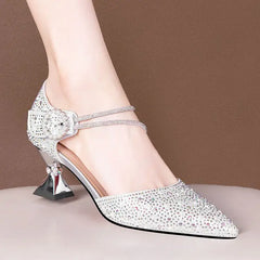 Breathable Rhinestones Designer Pointed Toe High Heels Sandals