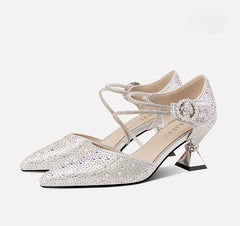 Breathable Rhinestones Designer Pointed Toe High Heels Sandals