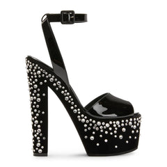 Designer Crystal Stud Strappy Peep Toe Chunky Block Heel Sandals