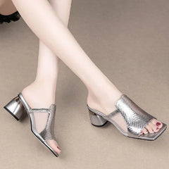 Classic Back Strap Designer Sling-back Chunky High Heels Sandals