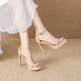 Fashion Open Toe Buckle Solid Strap Pumps High Heels