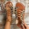 Leopard Print Roman Ring Toe Elastic Band Flat Sandal