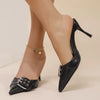 Patent Leather Pointed Metal Buckle Stiletto High Heel Sandals