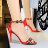 Rhinestone Glitter Stripper Satin Strap High Heels