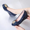 Rhinestones Bow Comfortable Plaid Round Head Patent Leather Heels Pumps