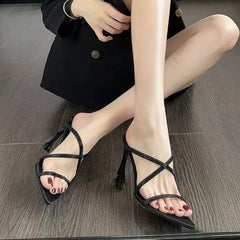 Rhinestones Pointed Toe Narrow Band High Heels Sandals