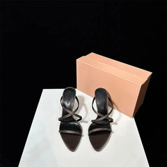 Rhinestones Pointed Toe Narrow Band High Heels Sandals