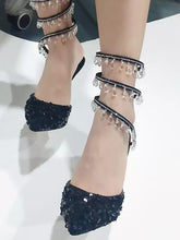 Sequined Pointed Toe Rhinestones Strappy Pumps High Heel