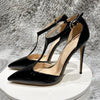Luxury Solid T-Strap SLIP-ON Pointy Toe Stiletto Pumps High Heel