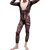 Men's One-Piece Suit with Hollow Fishing Net Long Sleeve Slim Fit Underwear Open Crotch See-through Nightgown