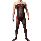 Men's See-through Striped Temptation Open-crotch Onesie Sleepwear Com